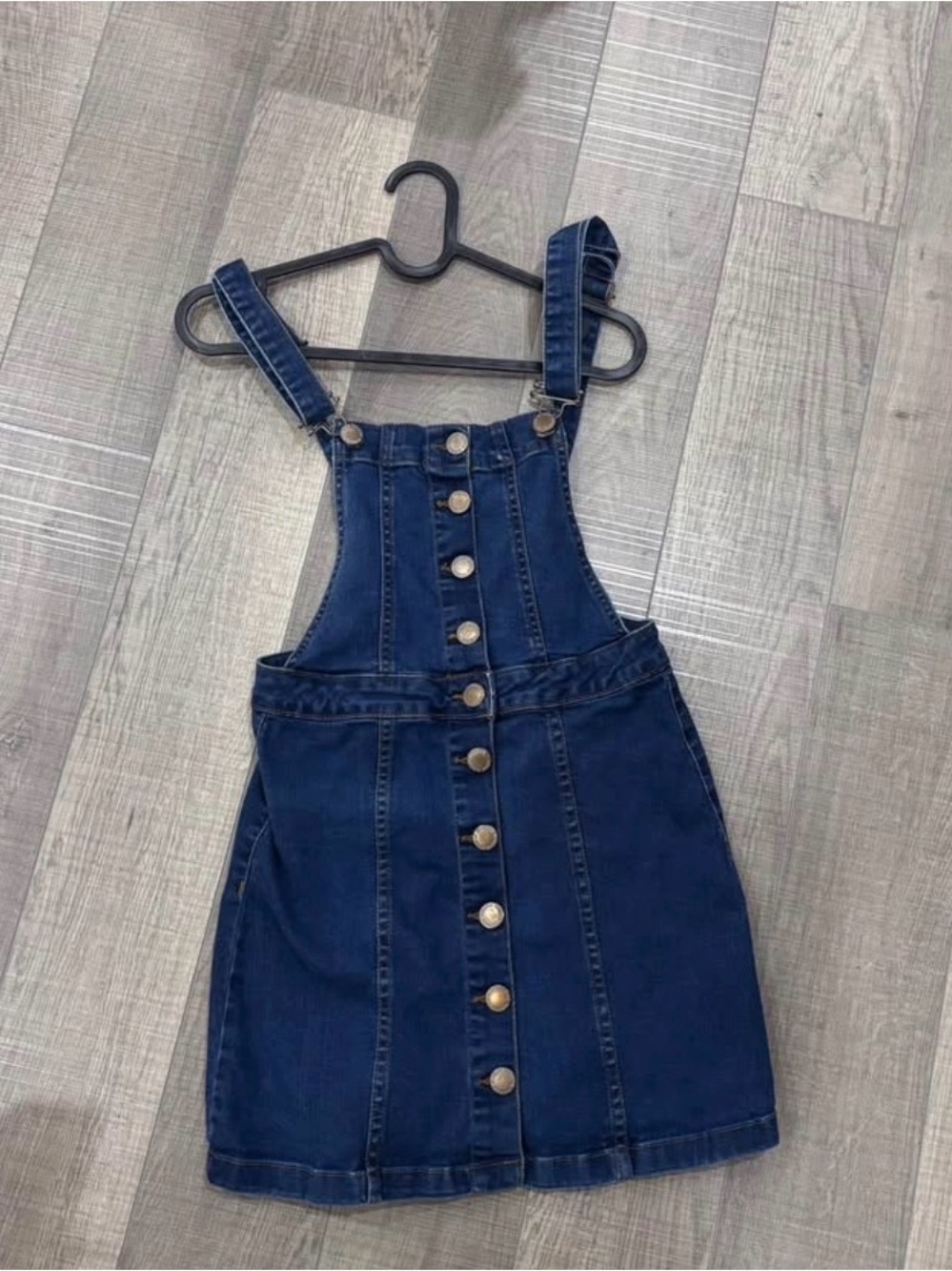 Dark Blue Denim Button-Front Overall Dress